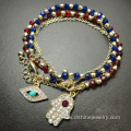 Multilayer Crystal Beads Chain Hamsa Evil Eye Charm Bracelet
